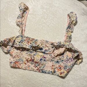 Lover + Friends Floral eyelet Ruffle Crop Top